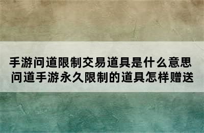 手游问道限制交易道具是什么意思 问道手游永久限制的道具怎样赠送